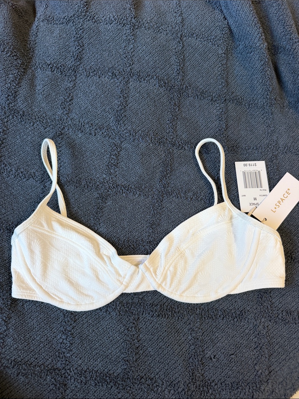 L'Space White Textured Underwire Bikini Top Medium